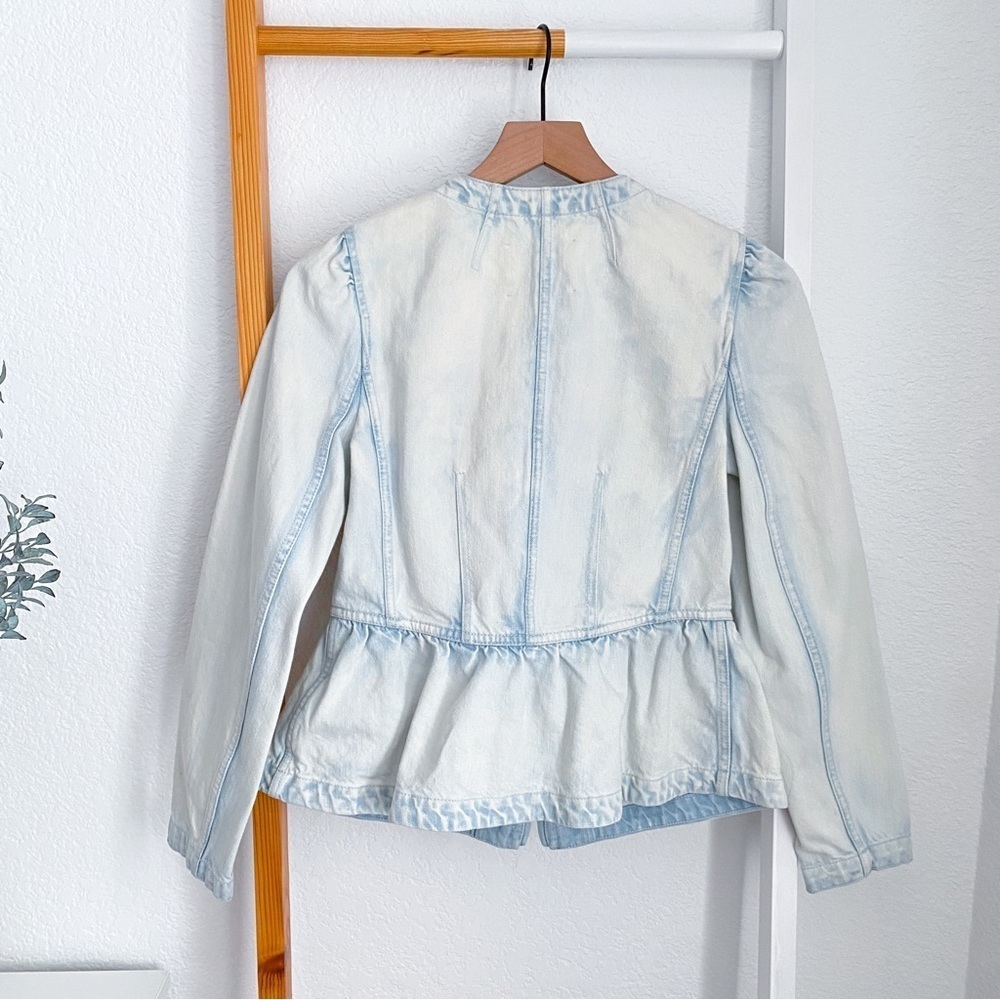Rebecca Taylor Denim Peplum Jacket Snow Wash Light Blue Zip Up - Picture 6 of 13